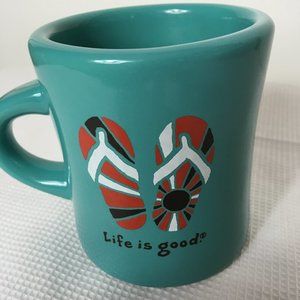 'Life is good' teal coffee mug cup